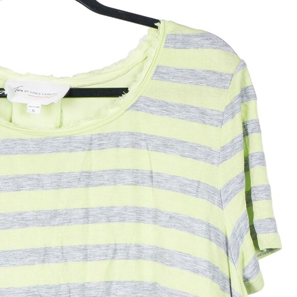 Two Vince Camuto Shirt XL Womens Gray Yellow Neon Peekaboo Striped Short Sleeve - Picture 2 of 6